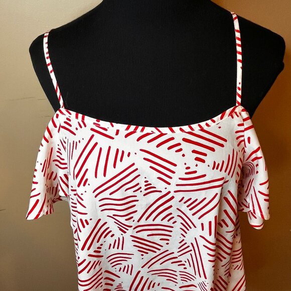 Collective Concepts Cold Shoulder Flowy Print White Red Size S Strappy Bohomian - Picture 5 of 12